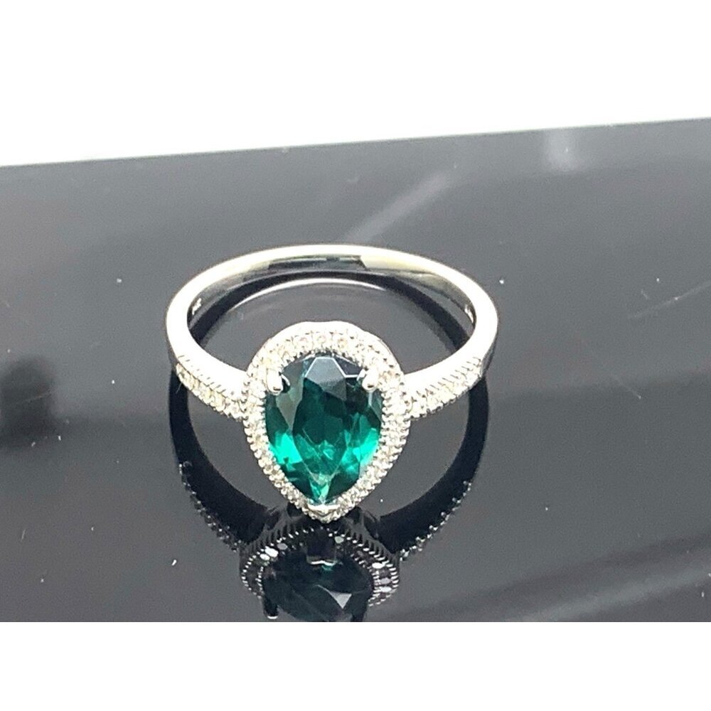 Green Gemstone Diamond Cocktail Ring 14k White Gold Women's Jewelry Size 8 - Picture 11 of 14